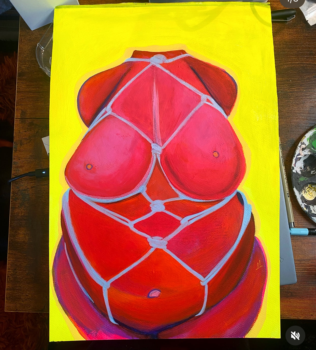 Hot Pink Shibari 12x18 Acrylic on Fine Art Paper by J. M. Liles