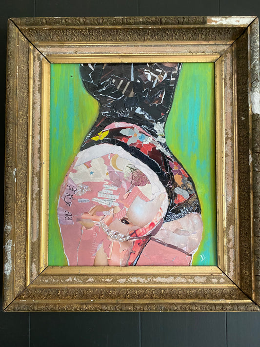 ‘Derriere’ Collage 16x20 in Vintage Distressed Frame Acrylic, Recycled Board by J. M. Liles